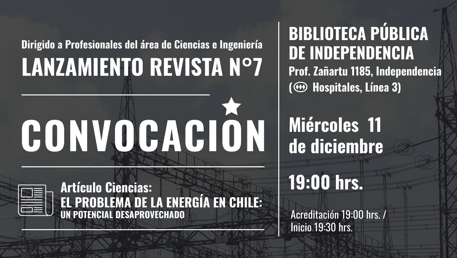 Afiche de «Lanzamiento Revista ConVocación 2024: Artículo de Ciencias e Ingeniería, El Problema de la Energía en Chile»